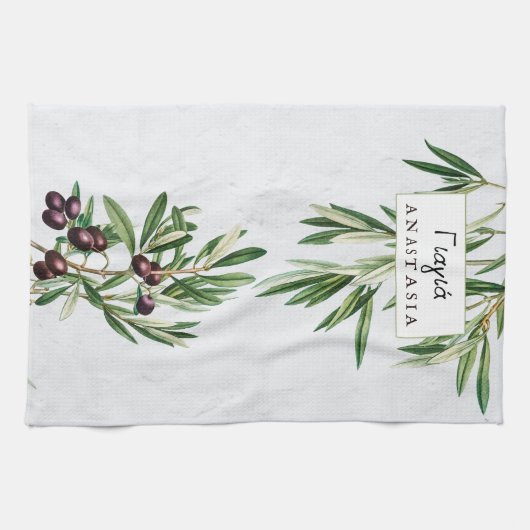 Olive Leaves Grieks eiland Yiayia grootmoeder Theedoek (Horizontaal)
