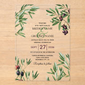 Olive Leaves Mediterranean Greek Island Wedding Acryl Uitnodigingen (Voorkant)