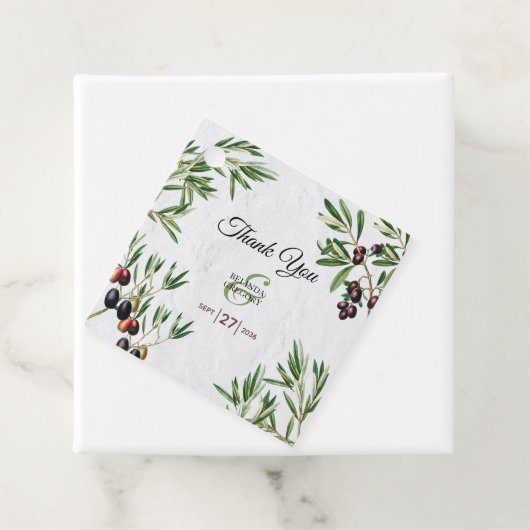 Olive Leaves Mediterranean Greek Island Wedding Bedankjes Labels (In situ)