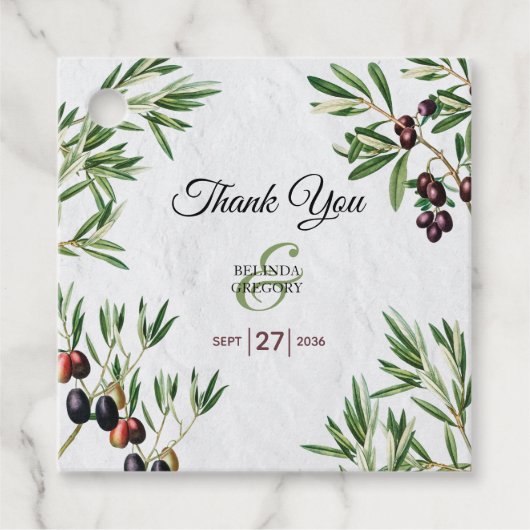 Olive Leaves Mediterranean Greek Island Wedding Bedankjes Labels (Voorkant)