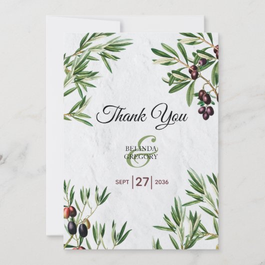 Olive Leaves Mediterranean Greek Island Wedding Bedankkaart (Voorkant)