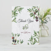 Olive Leaves Mediterranean Greek Island Wedding Bedankkaart (Staand voorkant)