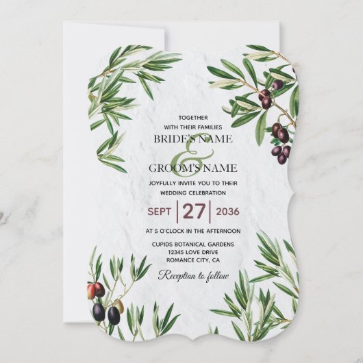 Olive Leaves Mediterranean Greek Island Wedding Kaart (Voorkant)