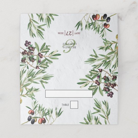 Olive Leaves Mediterranean Greek Island Wedding Plaatskaartje (Buitenkant ongevouwen)