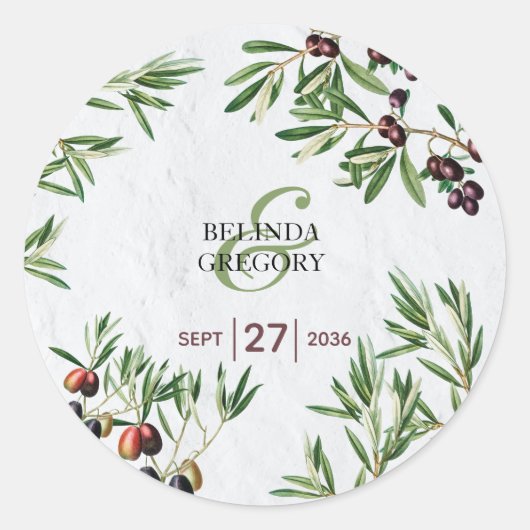 Olive Leaves Mediterranean Greek Island Wedding Ronde Sticker (Voorkant)