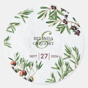 Olive Leaves Mediterranean Greek Island Wedding Ronde Sticker
