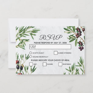 Olive Leaves Mediterranean Greek Island Wedding RSVP Kaartje