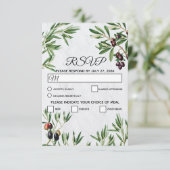 Olive Leaves Mediterranean Greek Island Wedding RSVP Kaartje (Staand voorkant)