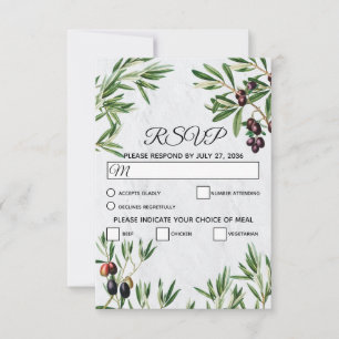 Olive Leaves Mediterranean Greek Island Wedding RSVP Kaartje