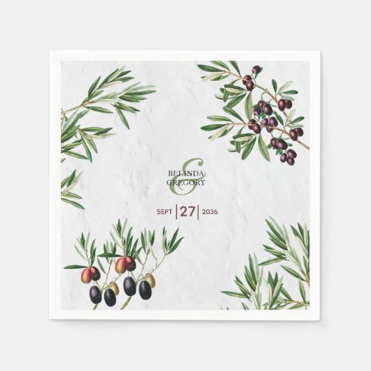 Olive Leaves Mediterranean Greek Island Wedding Servet (Voorkant)