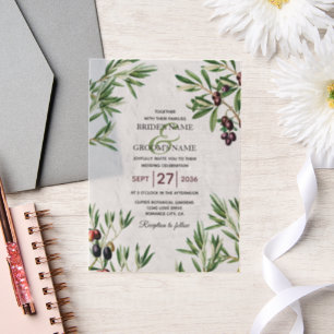 Olive Leaves Mediterranean Greek Island Wedding Vellum Uitnodigingen