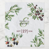 Olive Leaves Mediterranean Greek Island Wedding Wijn Etiket (Enkel label)