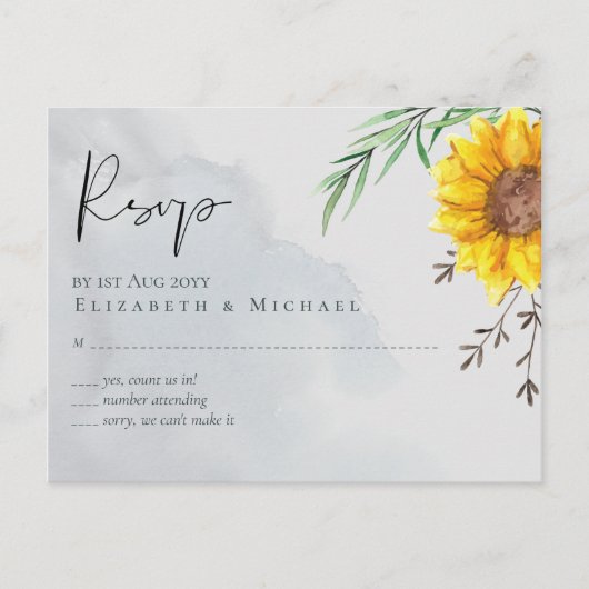 Olive Leaves Sunflower Rustic Wedding Briefkaart (Voorkant)