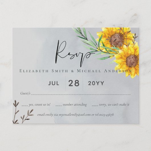 Olive Leaves Sunflower Rustic Wedding Briefkaart (Voorkant)
