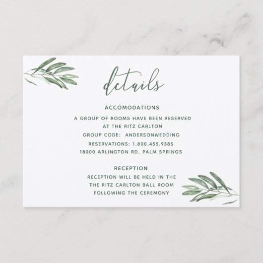 Olive Leaves Trouwgegevens Kaart (Voorkant)