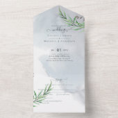 Olive Leaves Wedding Dusty Blue Lemon All In One Uitnodiging (Binnen)