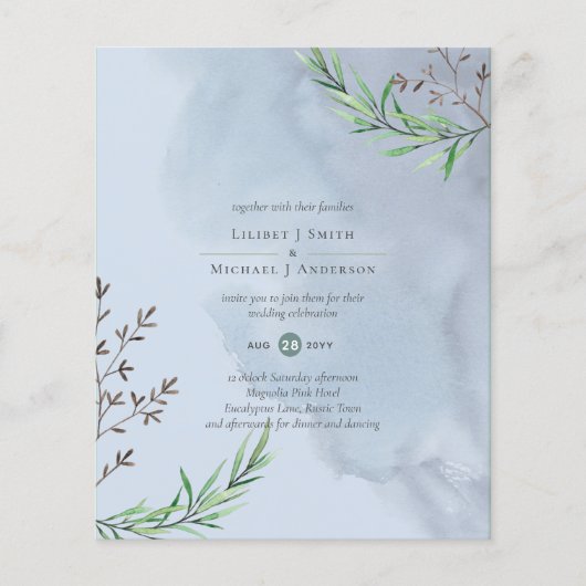 Olive Leaves Wedding Dusty Blue Lemon Flyer (Voorkant)