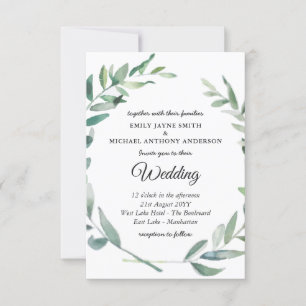 Olive Leaves Wedding Invitation Greenery Modern Kaart