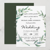 Olive Leaves Wedding Invitations Greenery Modern Kaart (Voorkant / Achterkant)