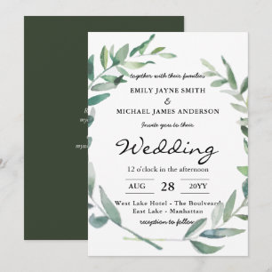 Olive Leaves Wedding Invitations Greenery Modern Kaart