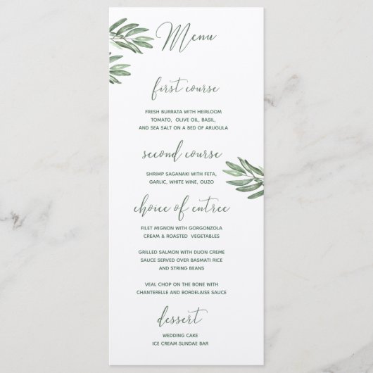 Olive Leaves Wedding Menu (Voorkant)