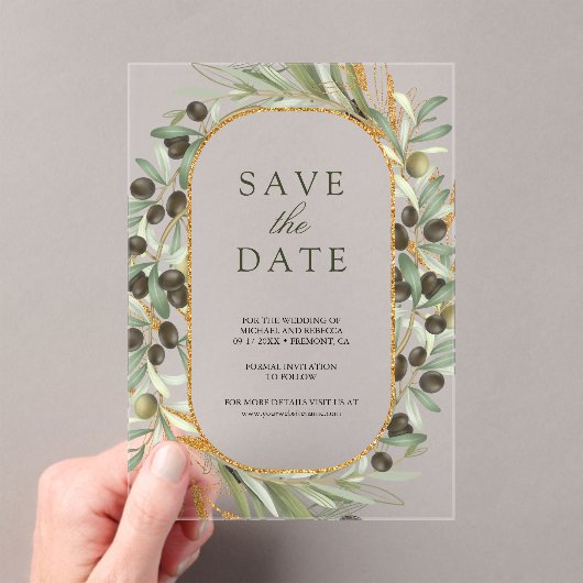 Olive Leaves Wedding Save the Date Acryl Uitnodigingen (Insitu (Draagbaar))