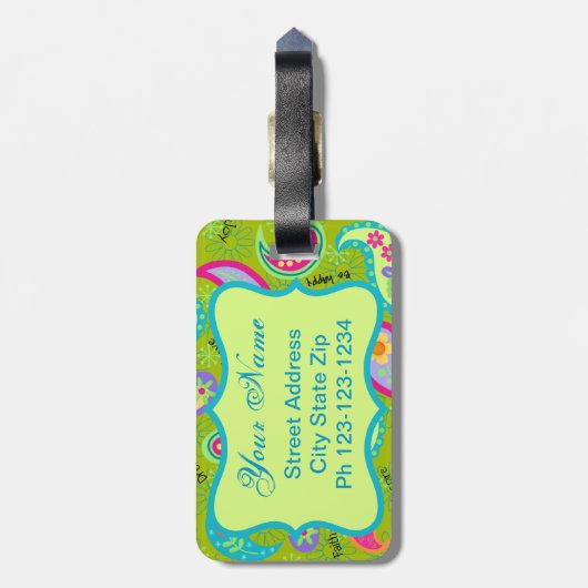 Olive Lime Green Modern Paisley Pattern Monogram Bagagelabel (Achterkant verticaal)