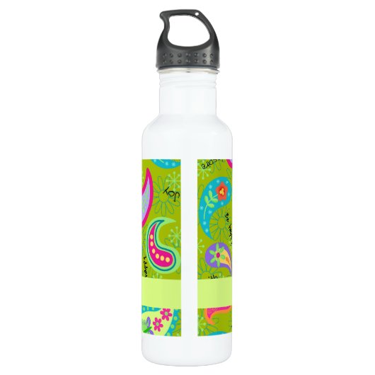 Olive Lime Green Modern Paisley Pattern Monogram Waterfles (Achterkant)