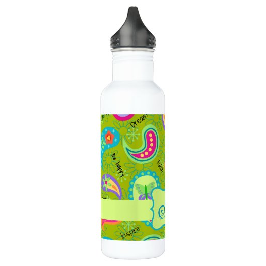 Olive Lime Green Modern Paisley Pattern Monogram Waterfles (Links)