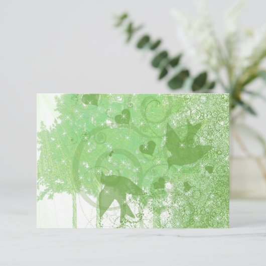 Olive Limoen Woodland Birds & Swirls Wedding RSVP (Staand voorkant)