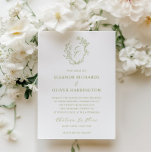 Olive Line Art Floral Monogram Crest Wedding Kaart<br><div class="desc">Introduce your wedding celebration with our Olive Green Floral Line Art Wedding Stationery, a perfect blend of timeless elegance and luxurious sophistication. This exquisite design is crafted for couples who appreciate the delicate beauty of intricate floral artistry and the charm of traditional formal weddings. At the heart of the collection...</div>