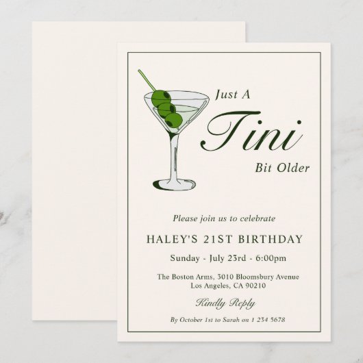 Olive Martini Cocktail Grappig 21ste Verjaardagsfe Kaart (Voorkant / Achterkant)