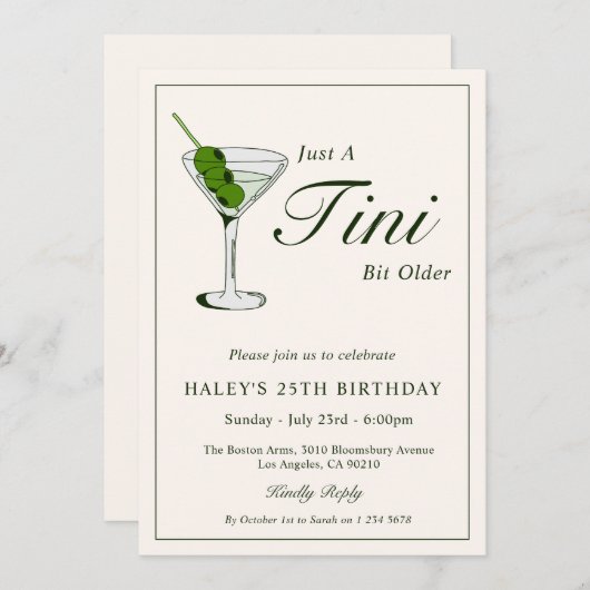 Olive Martini Cocktail Grappig 25ste Verjaardagsfe Kaart (Voorkant / Achterkant)
