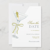 Olive Martini Franse Coquette Strik Bruiloft Vinta Save The Date (Voorkant)