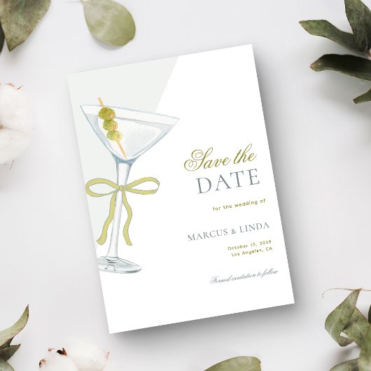Olive Martini Franse Coquette Strik Bruiloft Vinta Save The Date