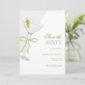 Olive Martini Franse Coquette Strik Trouwdag Save The Date (Staand voorkant)