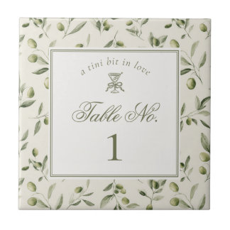 Olive Martini Green Pattern Wedding Table Number Tegeltje
