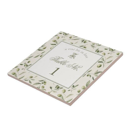 Olive Martini Green Pattern Wedding Table Number Tegeltje (Zijkant)