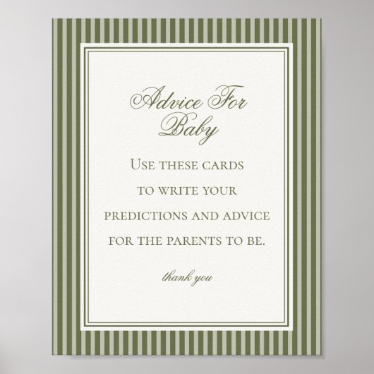 Olive Martini Green Striped Advice for Baby Game Poster (Voorkant)