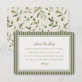 Olive Martini Green Striped Books For Baby Shower Informatiekaartje (Voorkant / Achterkant)