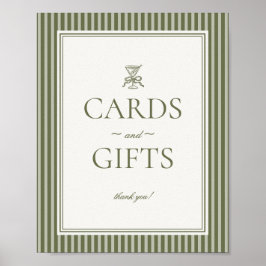 Olive Martini Green Striped Cards and Gifts Sign Poster
