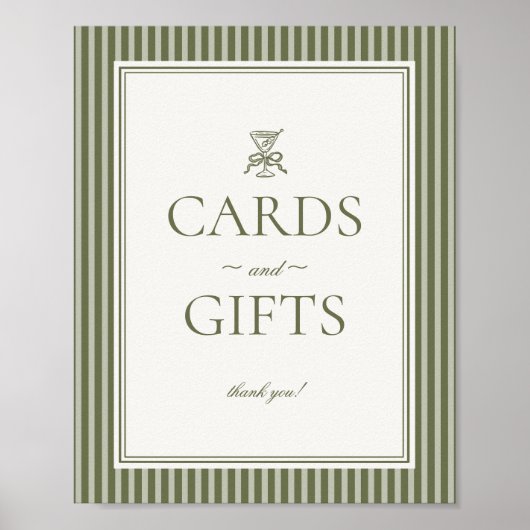 Olive Martini Green Striped Cards and Gifts Sign Poster (Voorkant)