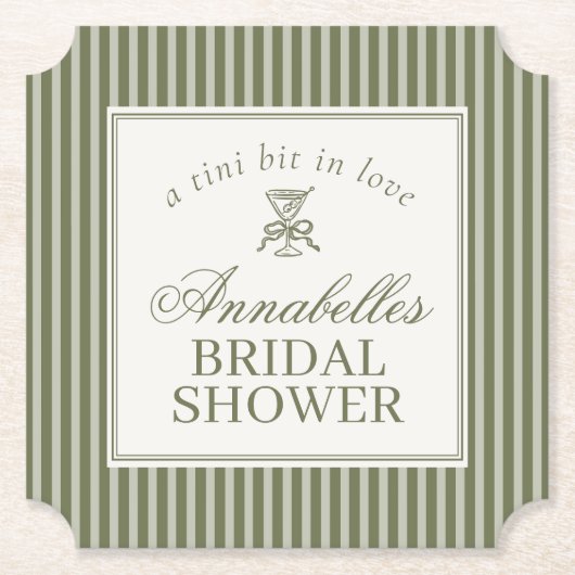 Olive Martini Old Money Striped Bridal Shower Kartonnen Onderzetters (Voorkant)