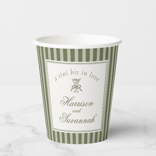 Olive Martini Old Money Striped Wedding Papieren Bekers (Voorkant)