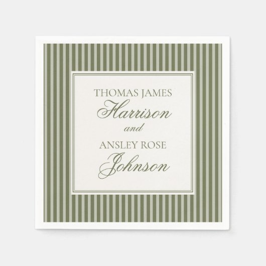 Olive Martini Old Money Striped Wedding Servet (Voorkant)