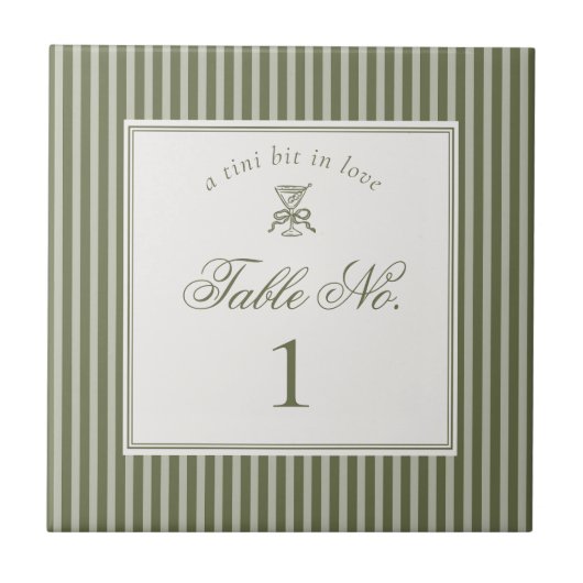 Olive Martini Old Money Wedding Table Number Tegeltje (Voorkant)