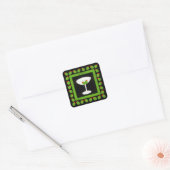 Olive Martini Retro Drink Art Green en Black Vierkante Sticker (Envelop)