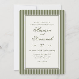 Olive Martini Striped Old Money Rehearsal Dinner Kaart