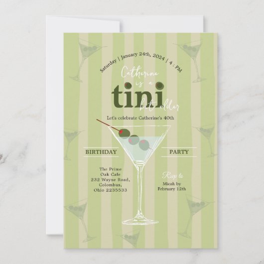 Olive Martini Thema Verjaardag Uitnodiging (Voorkant)