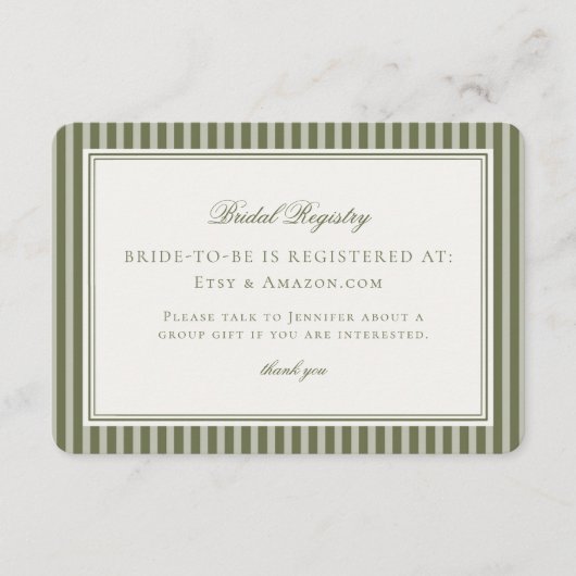 Olive Martini Tini Bit Closer Bridal Registry Informatiekaartje (Voorkant)